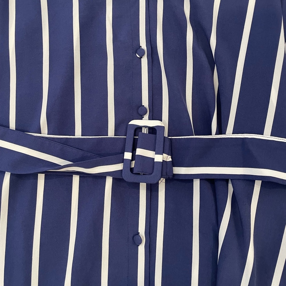 Striped Belted Dress- Navy & White - Picture 2 of 5